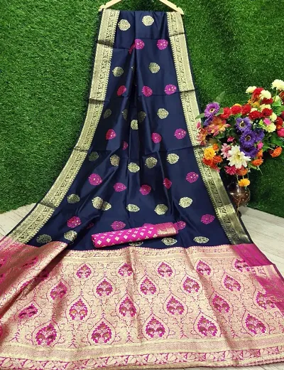 Banarasi Art Silk Meenakari Jari Woven Saree with Contrast designer blouse