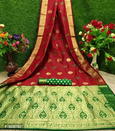 Red Banarasi Art Silk Multi Meenakari Jari Woven Saree with Contrast designer blouse-thumb0