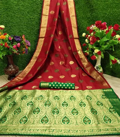 Stylish Silk Blend Banarasi Sarees with Blouse Piece
