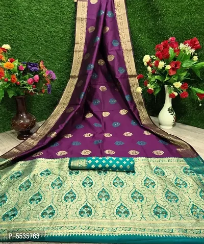 Purple Banarasi Art Silk Multi Meenakari Jari Woven Saree with Contrast designer blouse