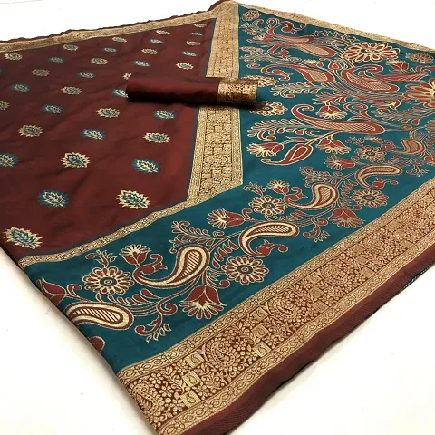 Meenakar Weaving Banarasi Silk Blend Sarees with Blouse piece