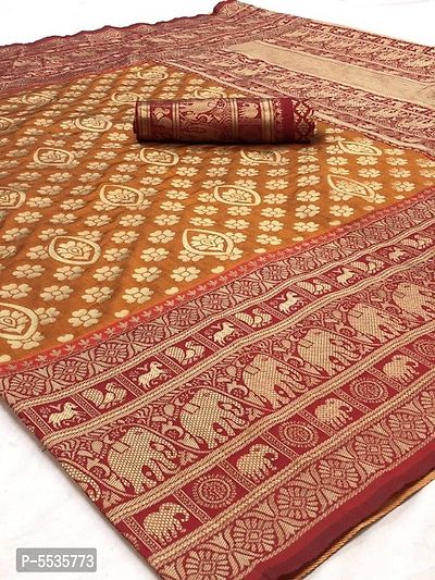 Beautiful Silk Blend Woven Design Saree with Blouse piece