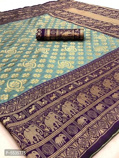 Beautiful Silk Blend Woven Design Saree with Blouse piece