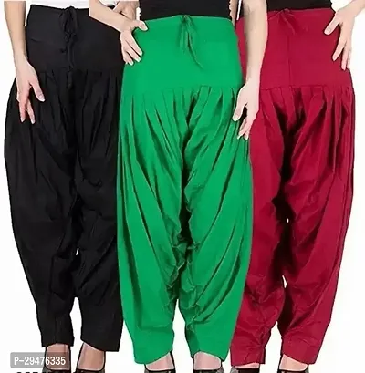 Loose Fit Cotton Plain Patiala Salwar For Women Pack Of 3-thumb0