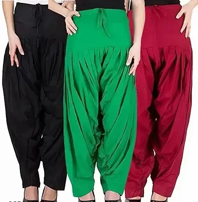 Stylish Cotton Solid Salwars For Women - Pack Of 3