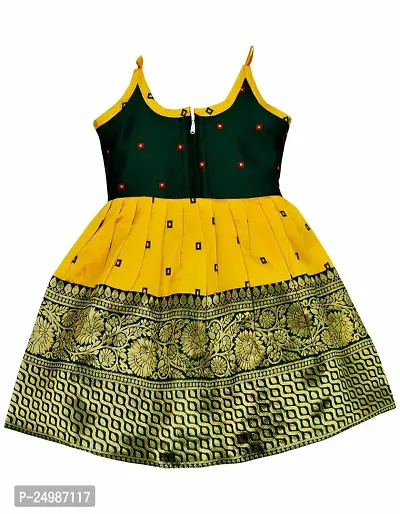 AMIRTHA FASHION Baby Girls Knee-Length Frock  Dress (Green Yellow 001_Green and Yellow_3 Months-6 Months)-thumb2