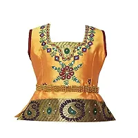 NILAMALAR CREATIONS Girls' Cotton Silk Readymade Pattu Pavadai Lehenga Choli Set with Waist Belt?(Gold  Maroon)-thumb2