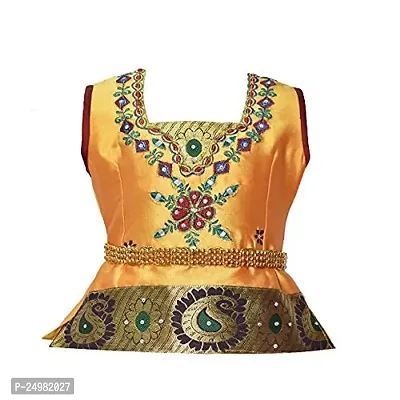 NILAMALAR CREATIONS Girls' Cotton Silk Readymade Pattu Pavadai Lehenga Choli Set with Waist Belt?(Gold  Maroon)-thumb3