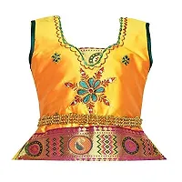 NILAMALAR CREATIONS Girls' Cotton Silk Readymade Pattu Pavadai Lehenga Choli Set with Waist Belt?(Gold  Green)-thumb2