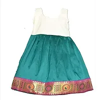 NILAMALAR CREATIONS Girls' Cotton Silk Readymade Pattu Pavadai Lehenga Choli Set with Waist Belt?(Gold  Green)-thumb3