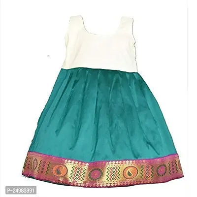 NILAMALAR CREATIONS Girls' Cotton Silk Readymade Pattu Pavadai Lehenga Choli Set with Waist Belt?(Gold  Green)-thumb4