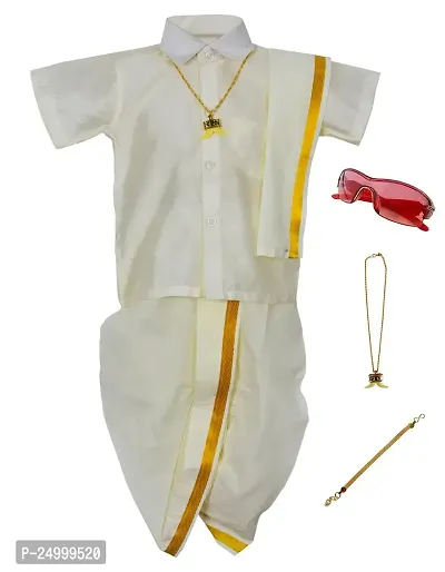 AMIRTHA FASHION Boys Traditional Dhoti  Shirts SET WITH ACCESSORIES (Pyjamas Dhoti CREAM WIHITE, 7-8 Years)-thumb0