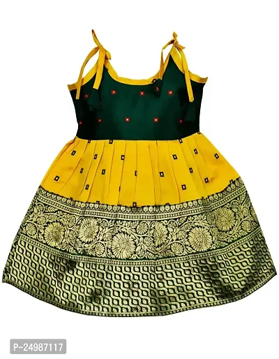AMIRTHA FASHION Baby Girls Knee-Length Frock  Dress (Green Yellow 001_Green and Yellow_3 Months-6 Months)-thumb0
