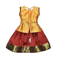 NILAMALAR CREATIONS Girls' Cotton Silk Readymade Pattu Pavadai Lehenga Choli Set with Waist Belt?(Gold  Maroon)-thumb1