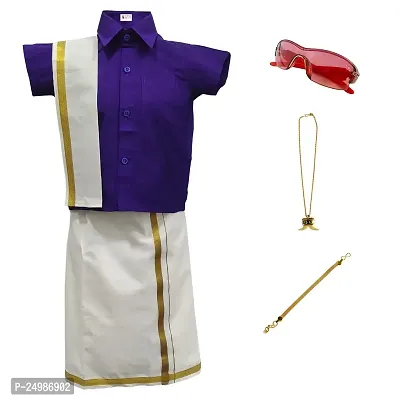 AMIRTHA FASHION Boys Traditional Dhoti  Shirts SET WITH ACCESSORIES (Violet)-thumb0