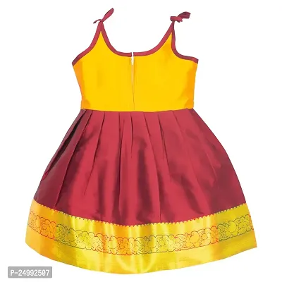 AMIRTHA FASHION Baby Girl's Cotton Silk Readymade Lehenga Choli Pattu Pavadai (Gold, 0-6 Months)-thumb2