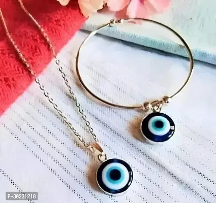 Evil Eye Bracelet and Pendant with Chain. Natural Blue Evil Eye Pendant Protect You From Bad Eyes For Boys and Girls.