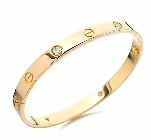 Classic Stainless Toned Love Band Bracelet Anti Tarnish Cubic Zirconia Studded Bangle Kada Latest Stylish Gifts for Women and Girls