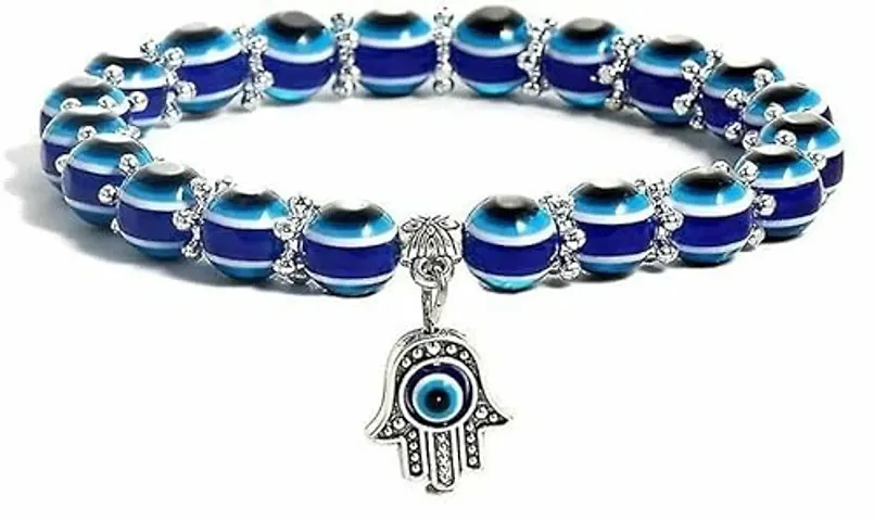 6Pillars Evil Eye Beaded Hamsa Charm Stretch Bracelet Hand of Fatima Turkish Evil Eye Lucky Bracelet for Protection and Blessing