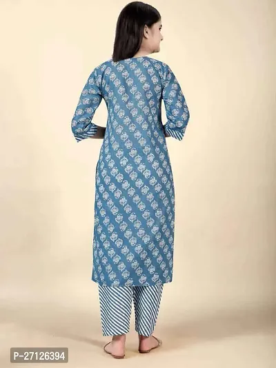 Alluring Blue Cotton Blend Printed Stitched Salwar Suit Sets For Girls-thumb2