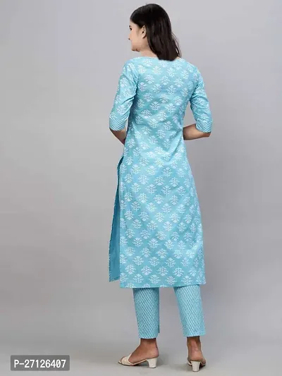 Alluring Blue Cotton Blend Printed Stitched Salwar Suit Sets For Girls-thumb2