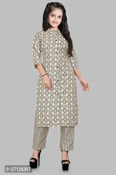 Alluring Green Cotton Blend Printed Stitched Salwar Suit Sets For Girls-thumb0