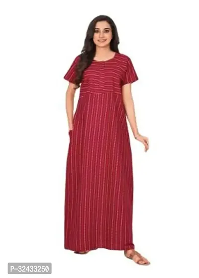 Stylish Red Cotton Printed Nighty For Women