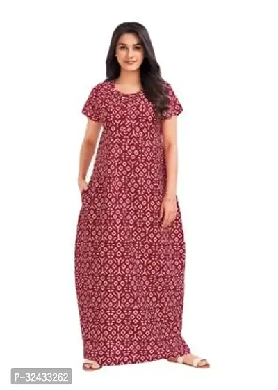 Stylish Maroon Cotton Printed Nighty For Women-thumb0