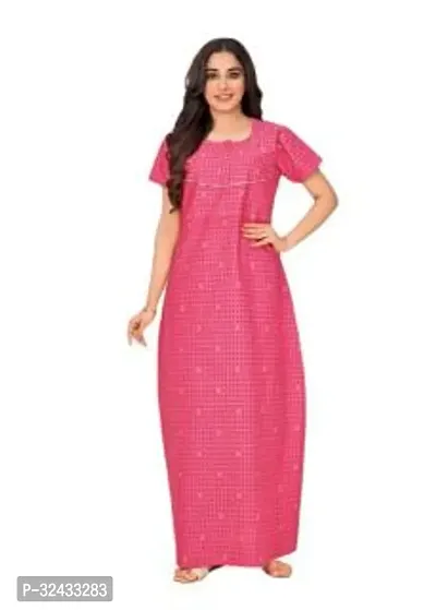 Stylish Pink Cotton Printed Nighty For Women