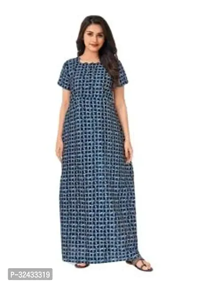 Stylish Blue Cotton Printed Nighty For Women