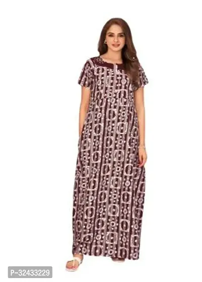 Stylish Brown Cotton Printed Nighty For Women-thumb0