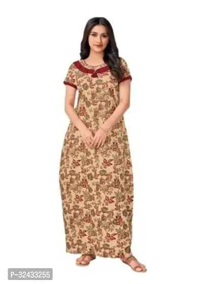 Stylish Brown Cotton Printed Nighty For Women-thumb0