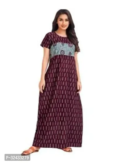 Stylish Maroon Cotton Printed Nighty For Women-thumb0