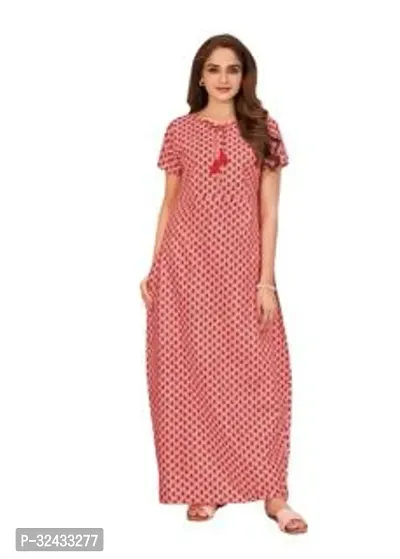 Stylish Maroon Cotton Printed Nighty For Women