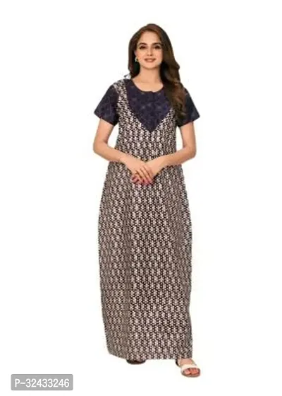 Stylish Brown Cotton Printed Nighty For Women