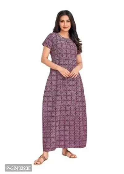 Stylish Pink Cotton Printed Nighty For Women