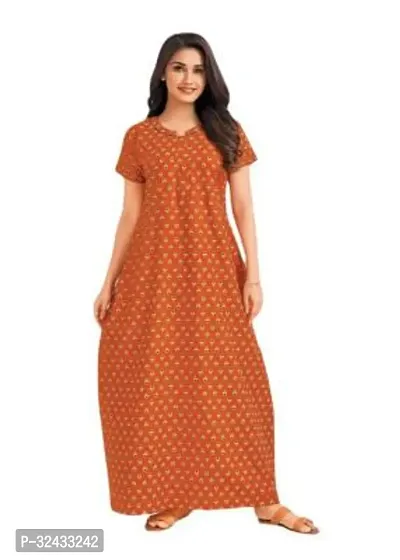 Stylish Orange Cotton Printed Nighty For Women