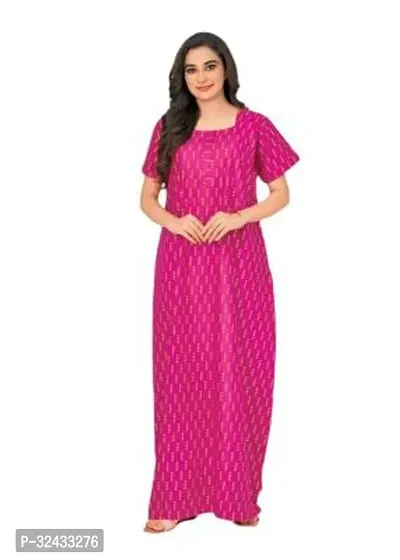 Stylish Pink Cotton Printed Nighty For Women