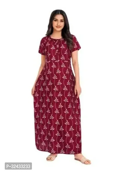 Stylish Maroon Cotton Printed Nighty For Women