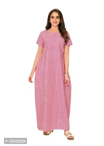 Stylish Pink Cotton Printed Nighty For Women-thumb0