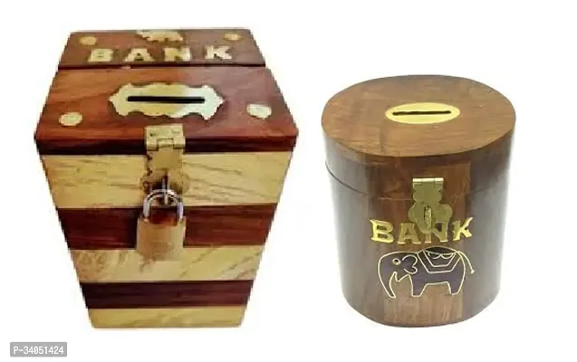 Wooden Piggy Bank for Kids Pack of 2