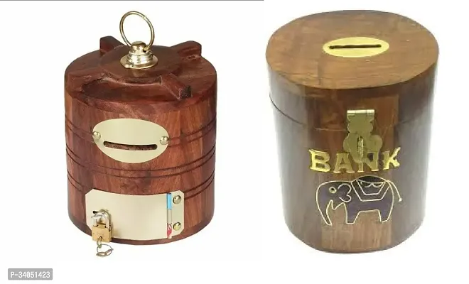 Wooden Piggy Bank for Kids Pack of 2