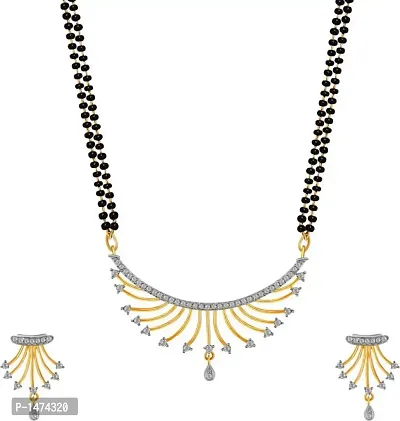 American Diamond Gold Plated Mangalsutra set with Earrings-thumb0