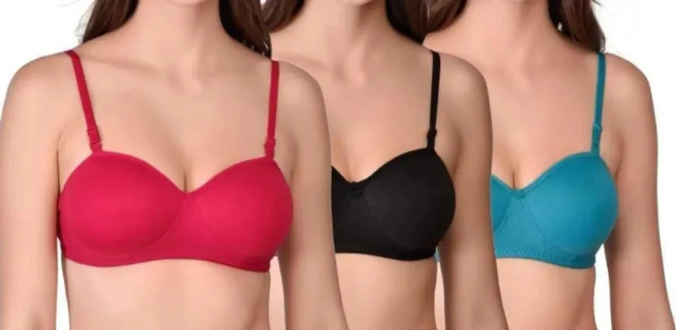 Stylish Blend Solid Bras For Women Pack of 3