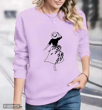 Stylish Purple Polycotton Printed Long Sleeves Round Neck Tees For Women-thumb0