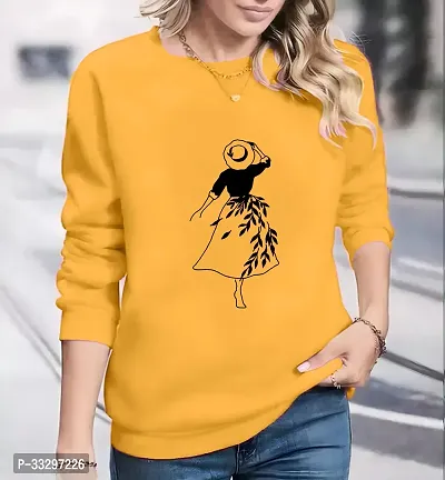 Stylish Yellow Polycotton Printed Long Sleeves Round Neck Tees For Women-thumb0