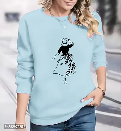 Stylish Blue Polycotton Printed Long Sleeves Round Neck Tees For Women-thumb0