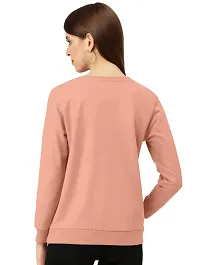 Stylish Peach Polycotton Printed Long Sleeves Round Neck Tees For Women-thumb1