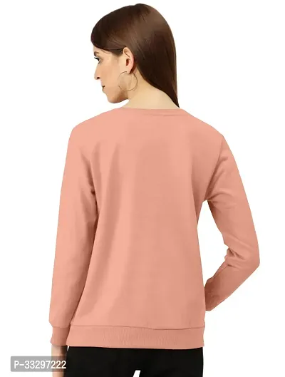 Stylish Peach Polycotton Printed Long Sleeves Round Neck Tees For Women-thumb2