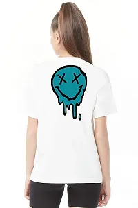 VLAM Cotton Halfsleeve Trippy Smiley Emoji Cool Oversize Back Print Unisex Tshirt White-thumb4